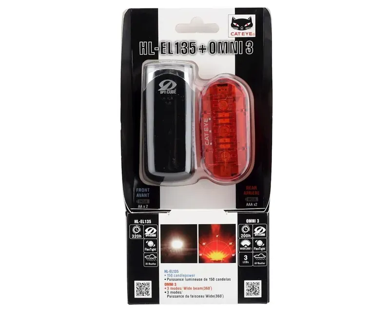 Cateye HL-EL135 + Omni 3 Headlight and Tail Light Set in Black-2
